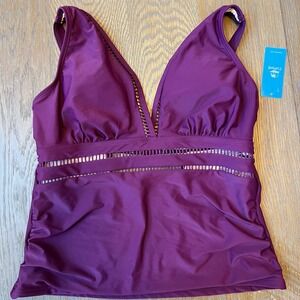 Cupshe Purple V Neck Tankini Swim Top Tummy Control Cutout Swimsuit